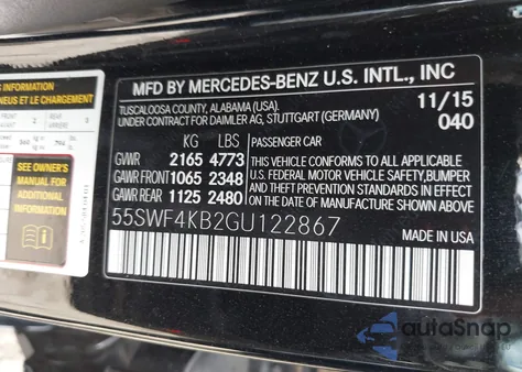 2016 Mercedes-Benz C 300 Sport 4Matic from USA, damaged, VIN 55SWF4KB2GU122867